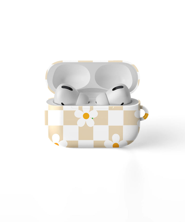 WHITE CHECKERS BLOOM - AIRPOD CASE